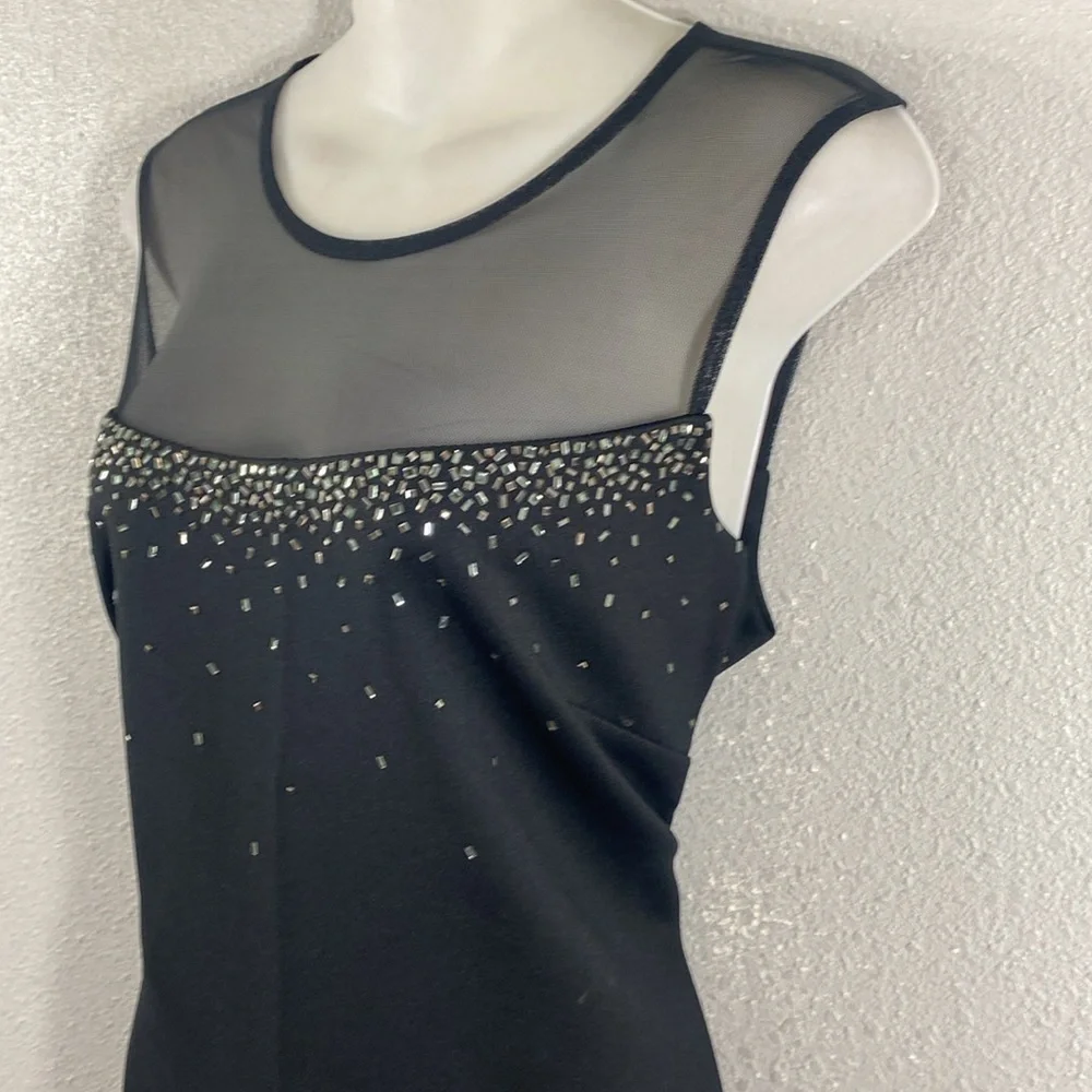 Calvin Klein black scuba mesh yoke crystal sleeveless sheath dress 12 AB22